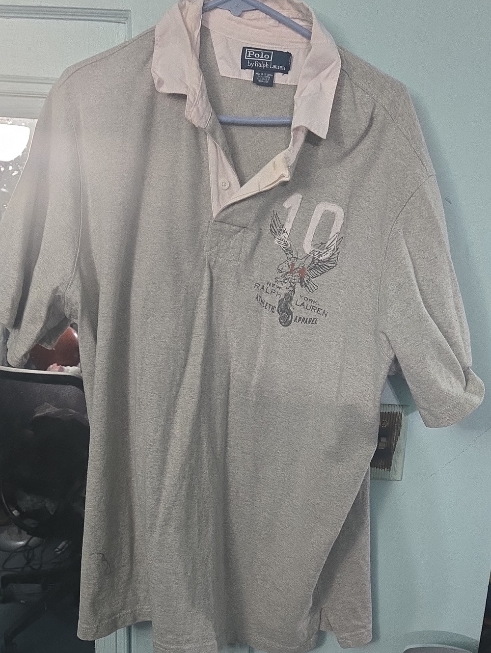 Polo by Ralph Lauren Light Gray Graphic Rugby Polo with White Collar